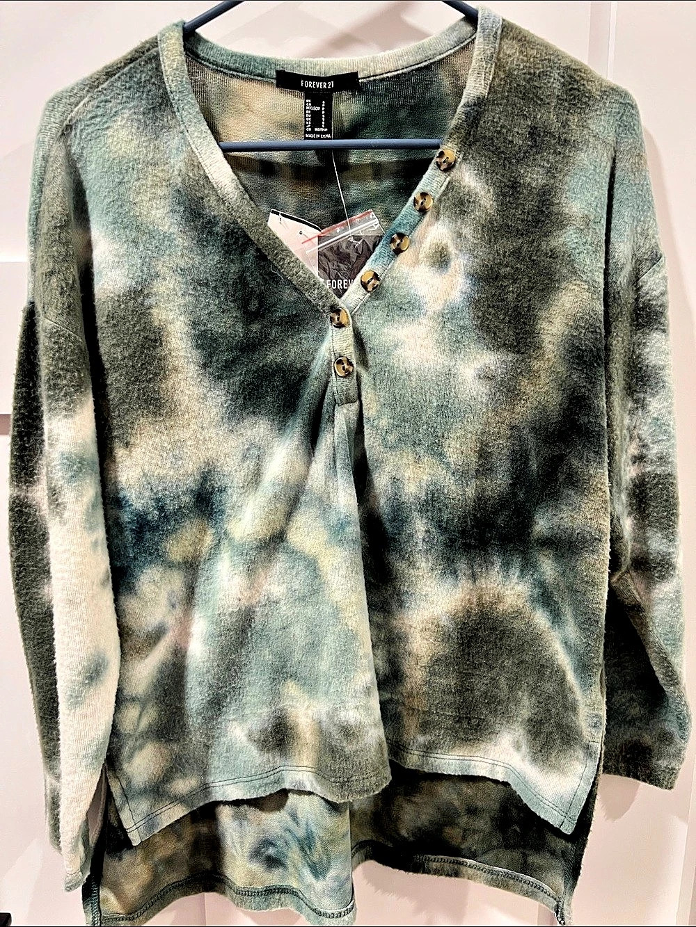 Forever 21 Women'Small Tie-Dye Tunic Green & White Size Small NWT